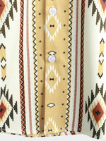 Button-Up Shirt with Retro 1970s Aztec Print and Vertical Stripes