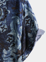 Shirt with Blue Vintage Floral Print, Short Sleeves