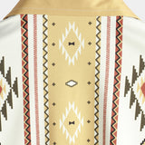 Button-Up Shirt with Retro 1970s Aztec Print and Vertical Stripes