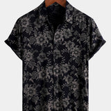 Short-Sleeve Hawaiian Navy Floral Print Shirt