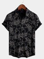 Short-Sleeve Hawaiian Navy Floral Print Shirt