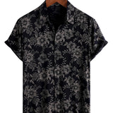 Men's Breathable Hawaiian-Style Short-Sleeve Shirt with Floral Pattern, Navy