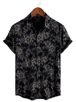 Men's Breathable Hawaiian-Style Short-Sleeve Shirt with Floral Pattern, Navy
