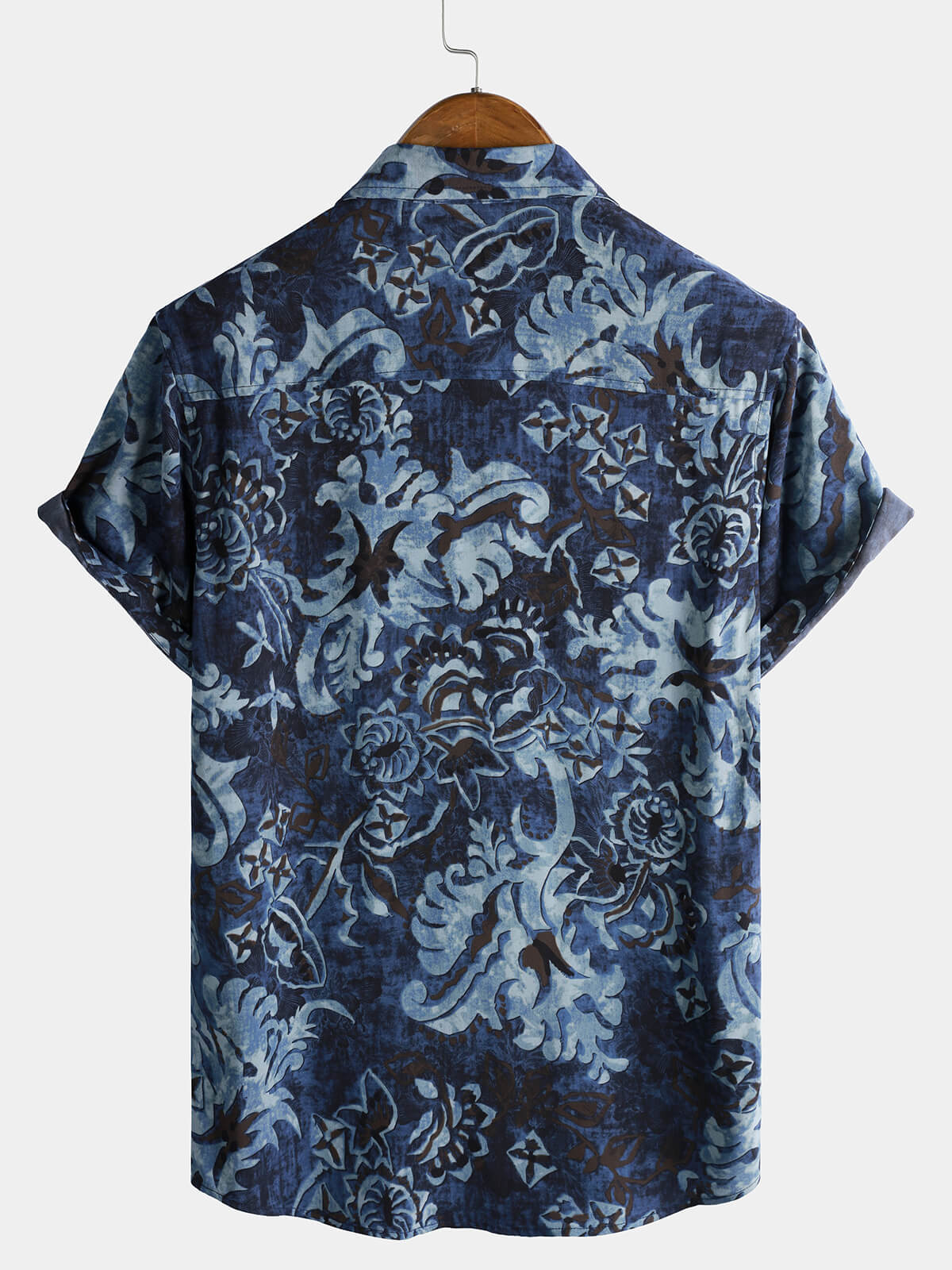 Shirt with Blue Vintage Floral Print, Short Sleeves