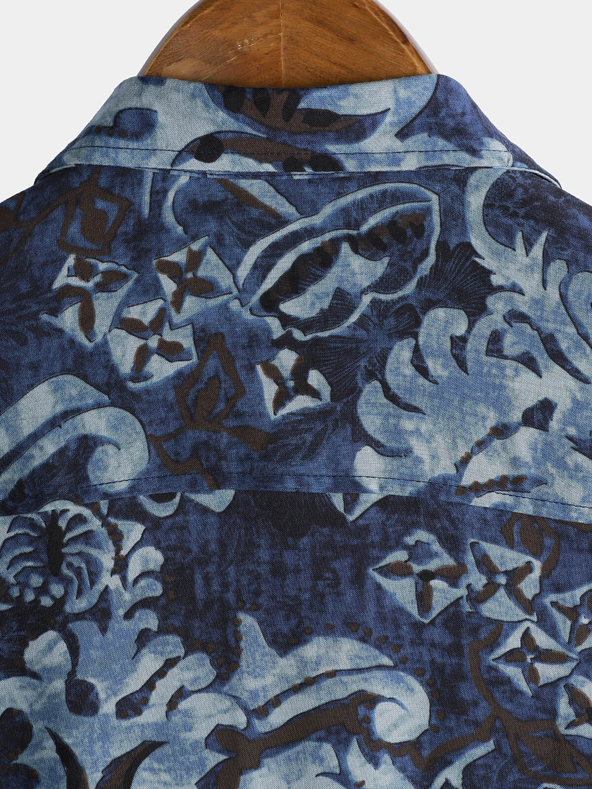 Shirt with Blue Vintage Floral Print, Short Sleeves