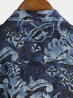 Shirt with Blue Vintage Floral Print, Short Sleeves