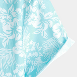 Button-Up Short Sleeve Shirt with Blue Hawaiian Flowers