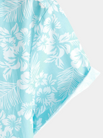 Button-Up Short Sleeve Shirt with Blue Hawaiian Flowers