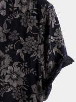 Short-Sleeve Hawaiian Navy Floral Print Shirt