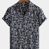 Short-Sleeve Tribal Symbol Navy Print Shirt