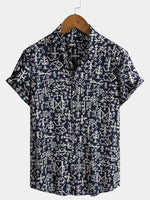 Short-Sleeve Tribal Symbol Navy Print Shirt
