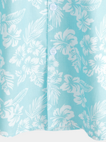Button-Up Short Sleeve Shirt with Blue Hawaiian Flowers