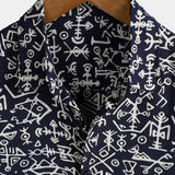 Short-Sleeve Tribal Symbol Navy Print Shirt
