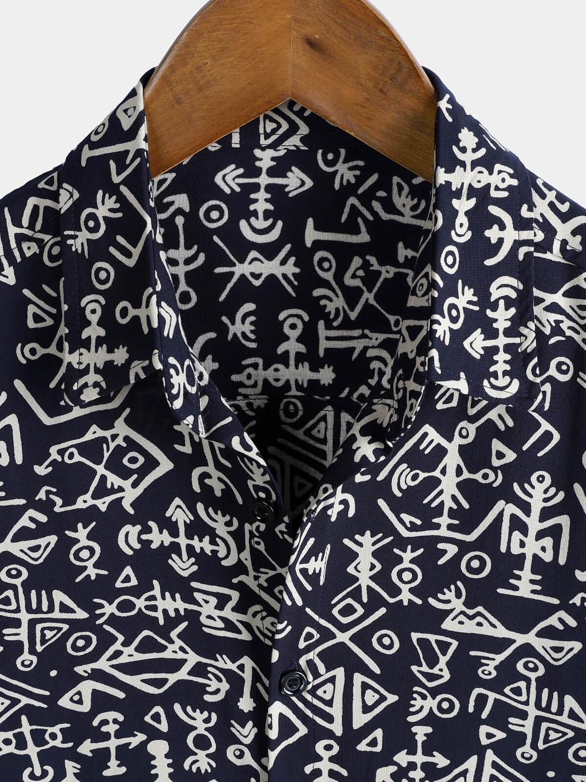 Short-Sleeve Tribal Symbol Navy Print Shirt