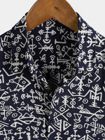 Short-Sleeve Tribal Symbol Navy Print Shirt