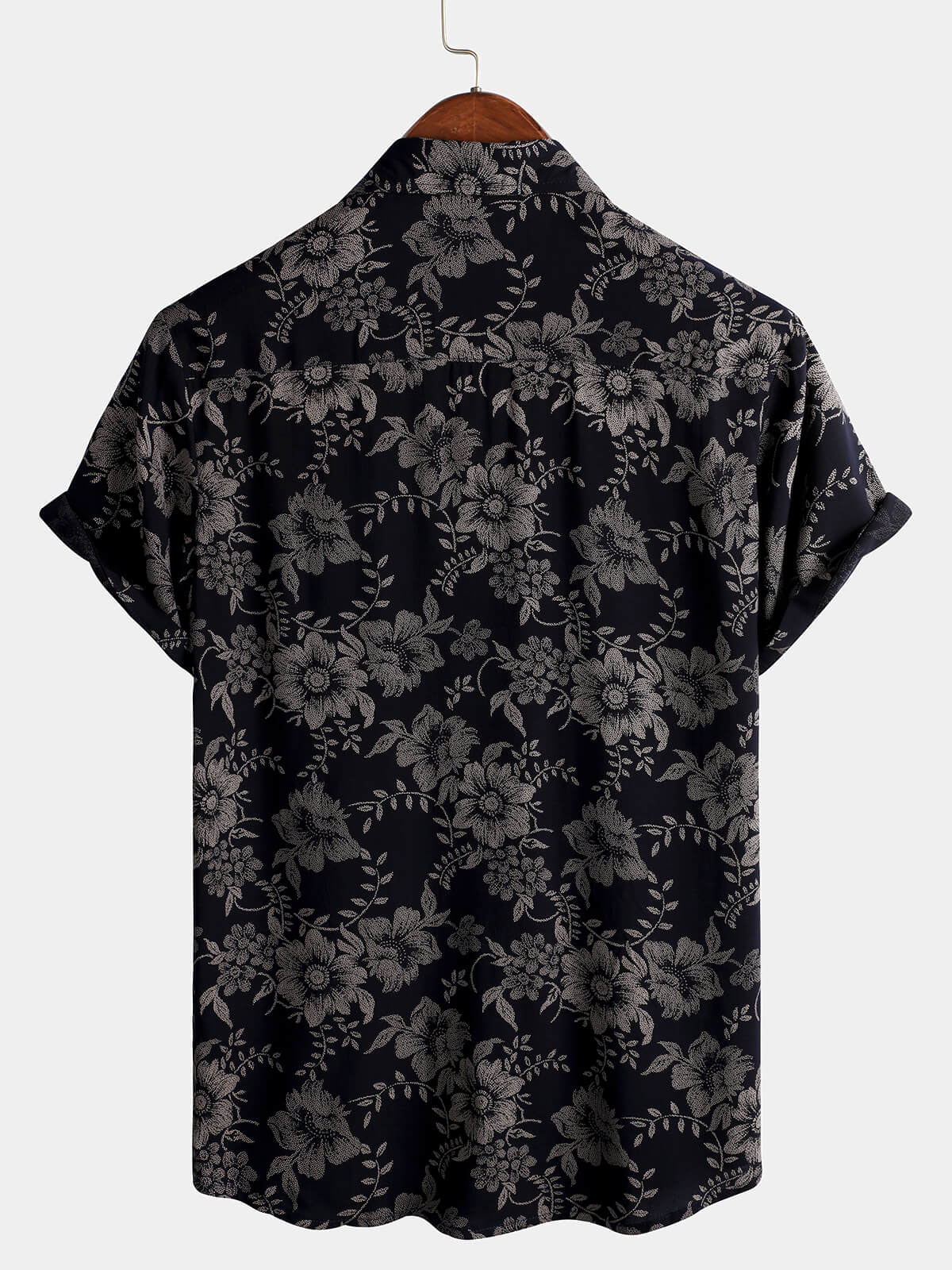 Short-Sleeve Hawaiian Navy Floral Print Shirt