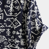 Short-Sleeve Tribal Symbol Navy Print Shirt