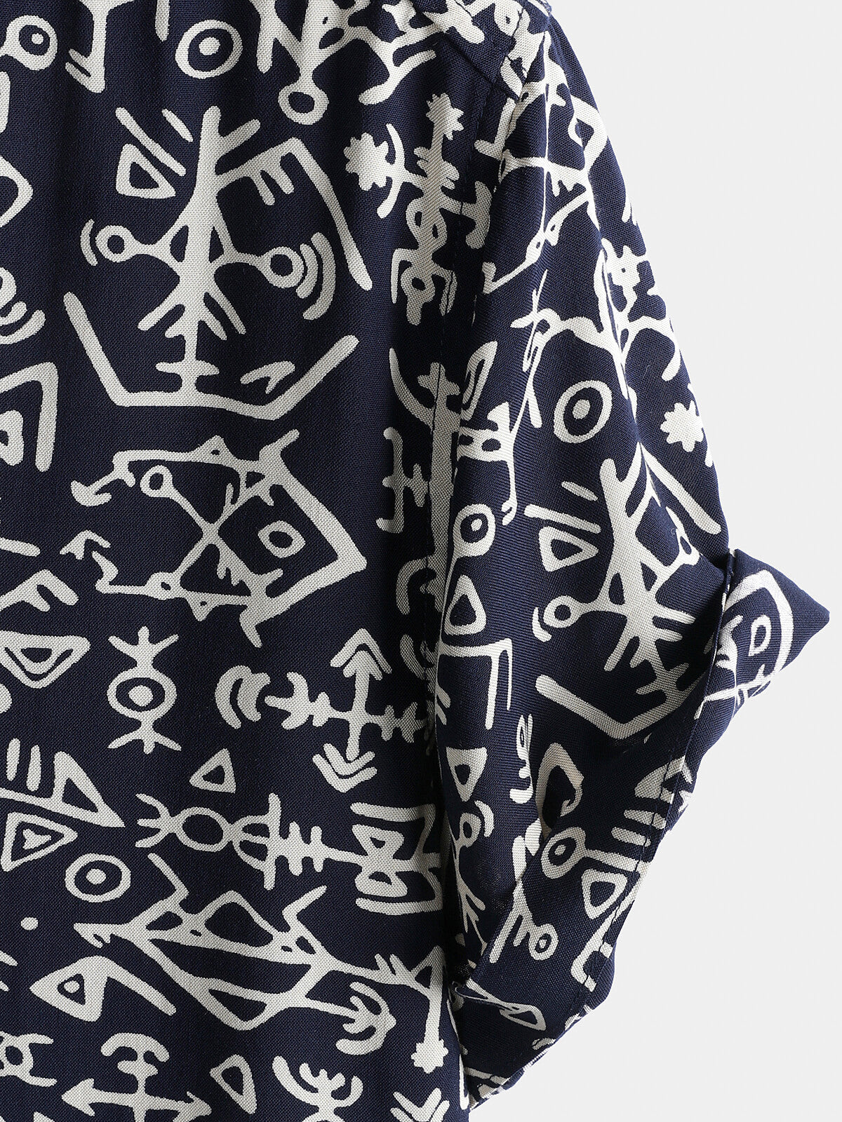 Short-Sleeve Tribal Symbol Navy Print Shirt