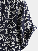 Short-Sleeve Tribal Symbol Navy Print Shirt
