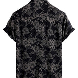 Men's Breathable Hawaiian-Style Short-Sleeve Shirt with Floral Pattern, Navy