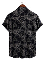 Men's Breathable Hawaiian-Style Short-Sleeve Shirt with Floral Pattern, Navy