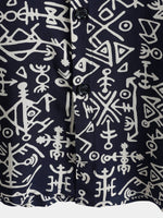 Short-Sleeve Tribal Symbol Navy Print Shirt