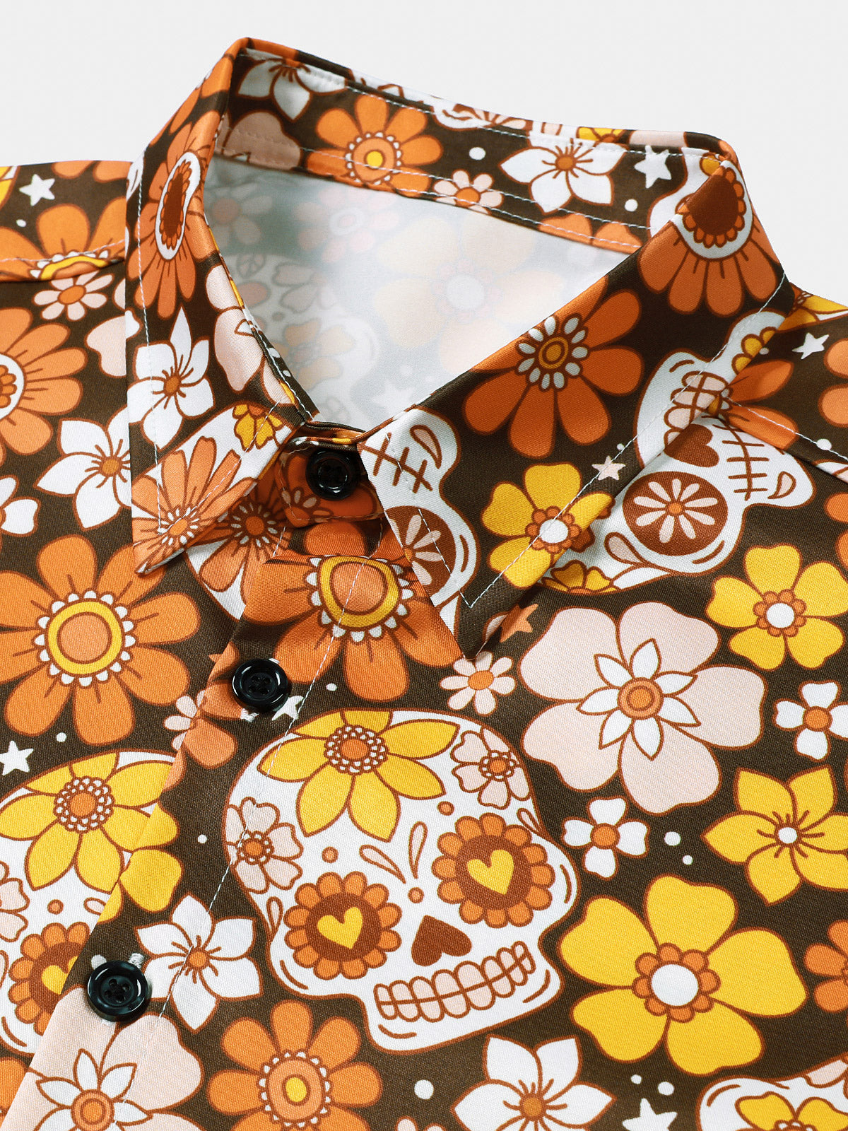 Sugar Skull and Daisy Print Holiday Style Short Sleeve Shirt