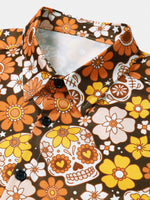 Sugar Skull and Daisy Print Holiday Style Short Sleeve Shirt