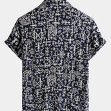 Short-Sleeve Tribal Symbol Navy Print Shirt