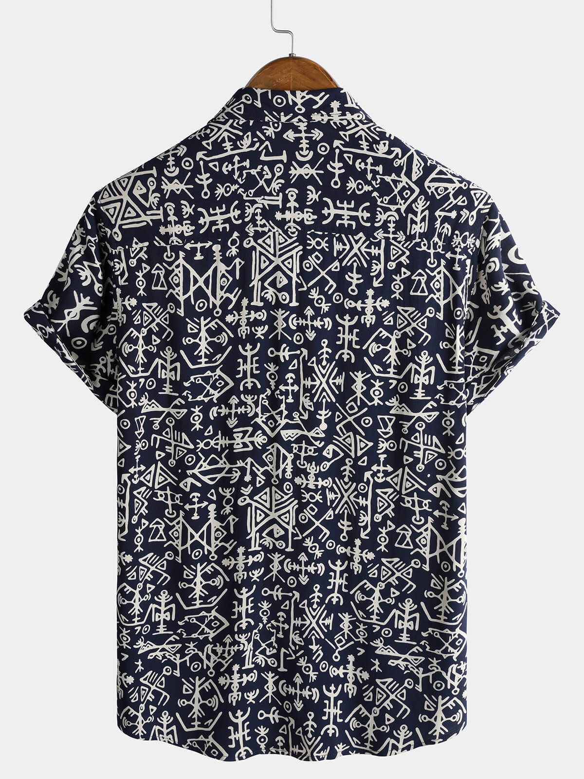Short-Sleeve Tribal Symbol Navy Print Shirt