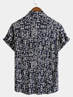 Short-Sleeve Tribal Symbol Navy Print Shirt