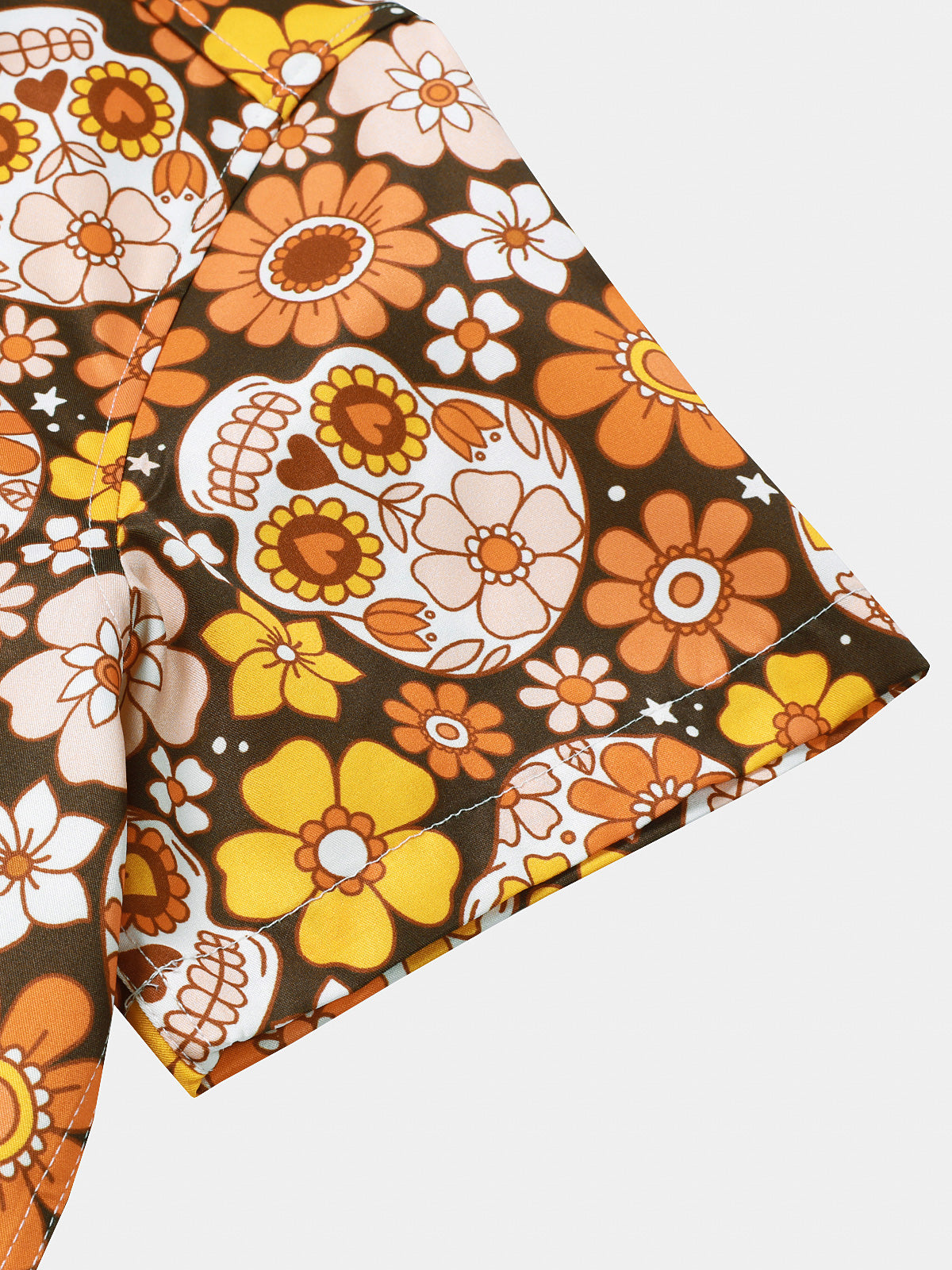 Sugar Skull and Daisy Print Holiday Style Short Sleeve Shirt