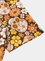 Sugar Skull and Daisy Print Holiday Style Short Sleeve Shirt