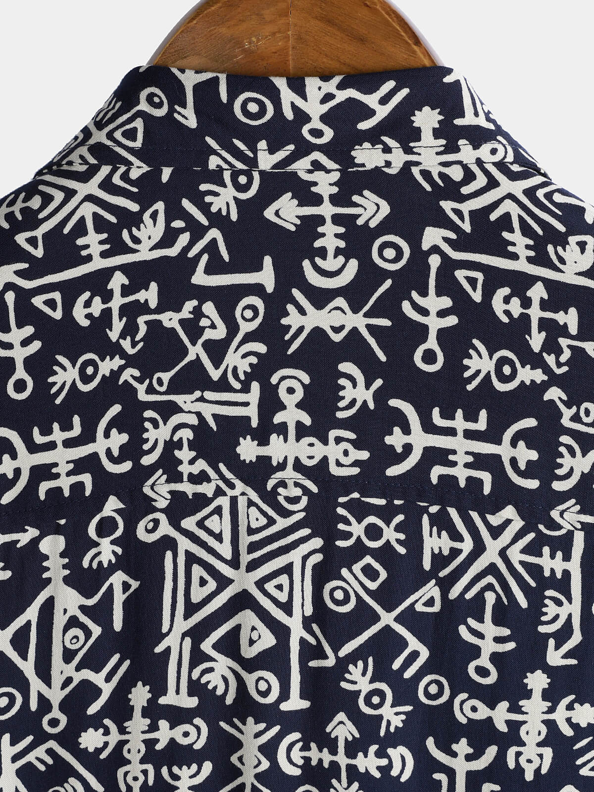 Short-Sleeve Tribal Symbol Navy Print Shirt
