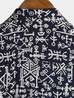 Short-Sleeve Tribal Symbol Navy Print Shirt