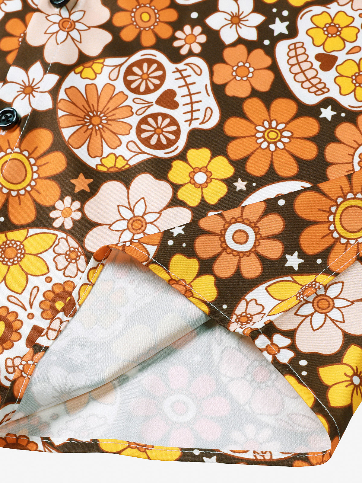 Sugar Skull and Daisy Print Holiday Style Short Sleeve Shirt