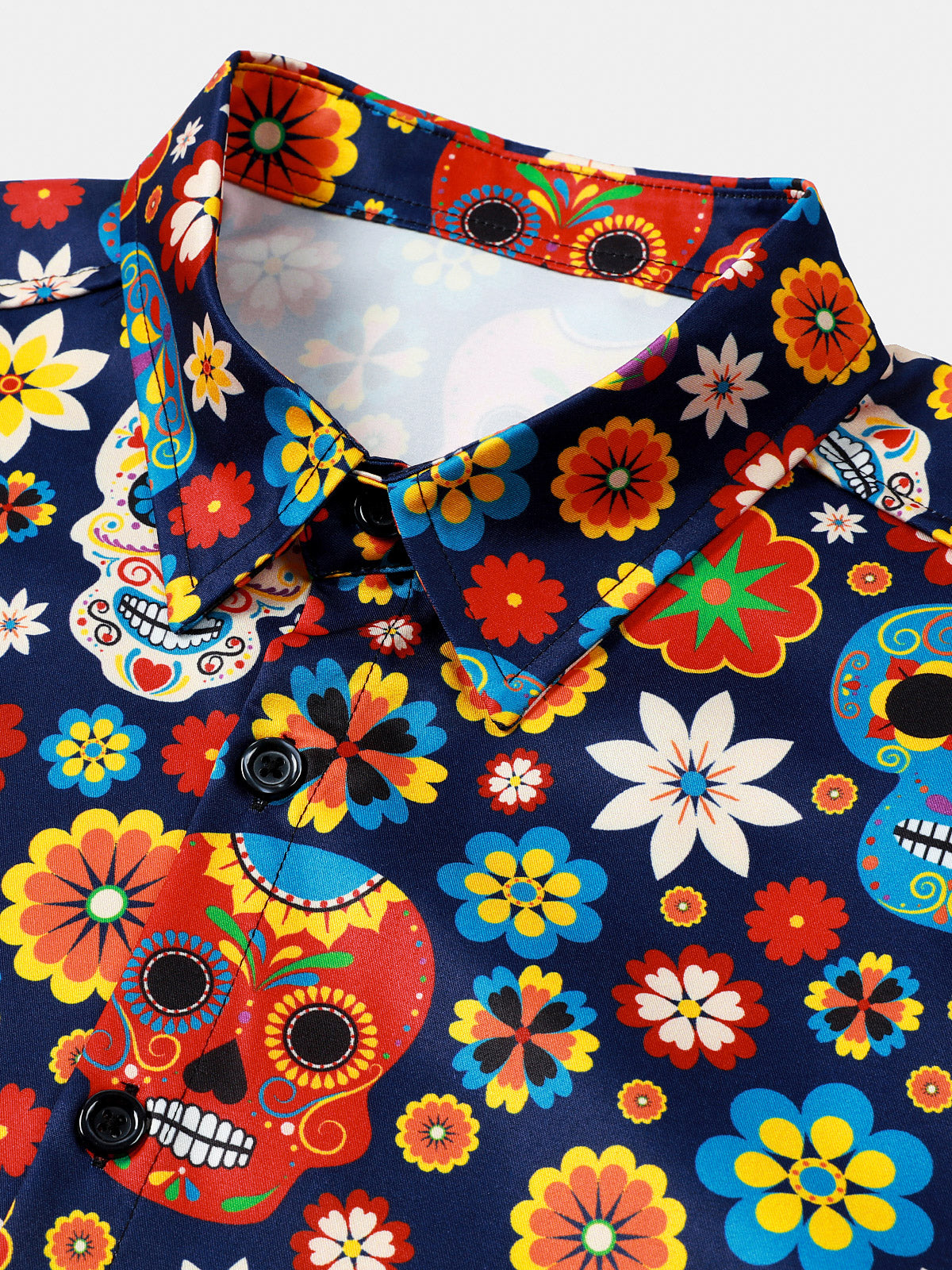 Sugar Skull Pattern Punk Rock Holiday Beach Short Sleeve Shirt