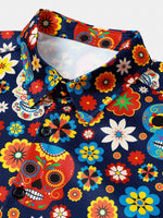Sugar Skull Pattern Punk Rock Holiday Beach Short Sleeve Shirt