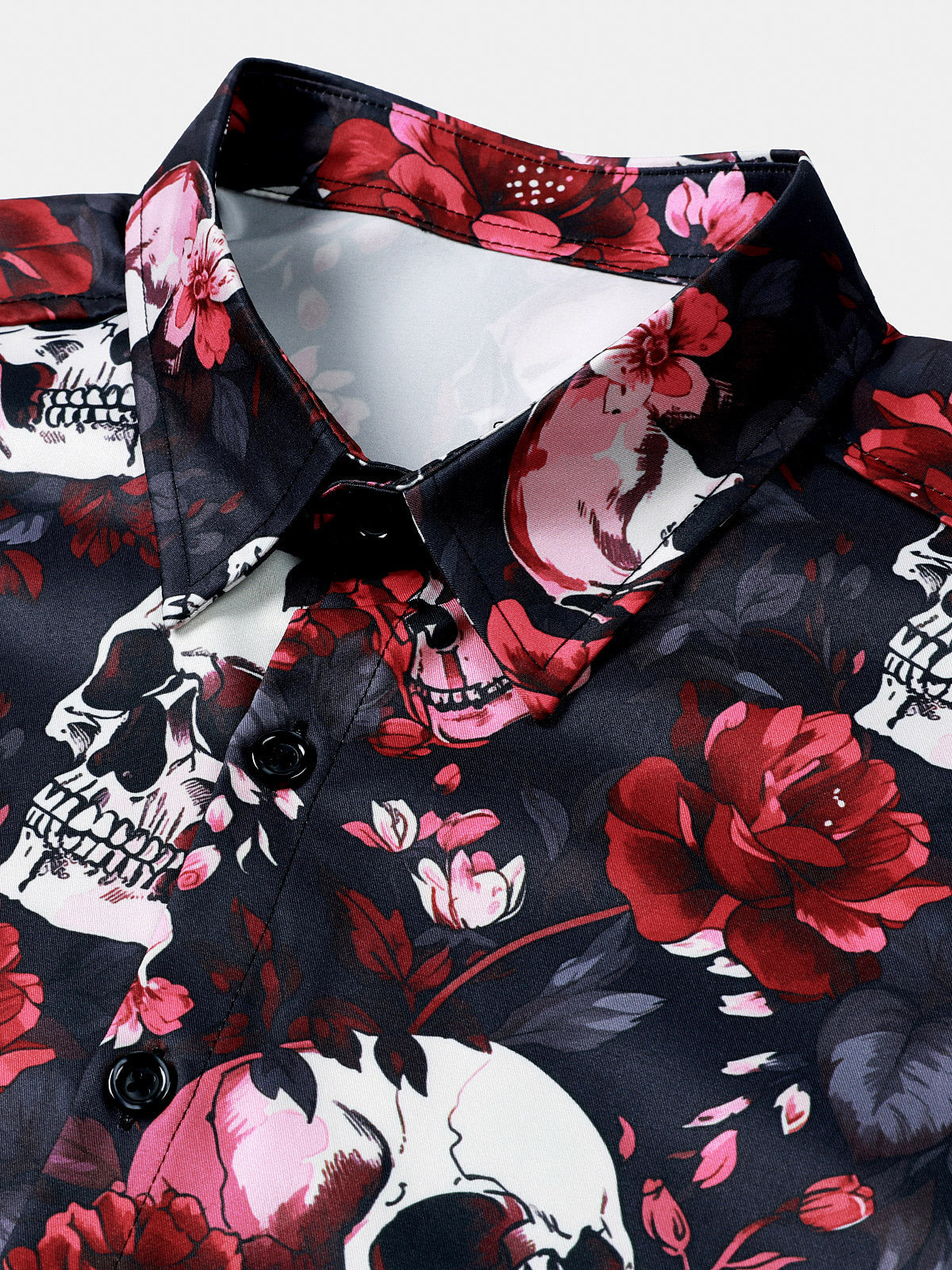 Floral and Skull Print Punk Rock Beach Style Short Sleeve Shirt