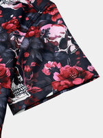 Floral and Skull Print Punk Rock Beach Style Short Sleeve Shirt