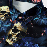 Gold Skull and Floral Print Punk Style Short Sleeve Shirt