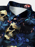 Gold Skull and Floral Print Punk Style Short Sleeve Shirt