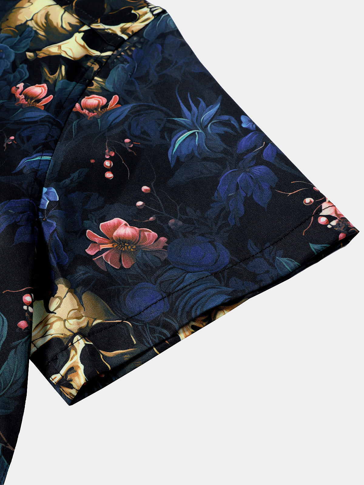Gold Skull and Floral Print Punk Style Short Sleeve Shirt