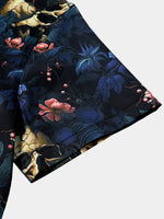 Gold Skull and Floral Print Punk Style Short Sleeve Shirt