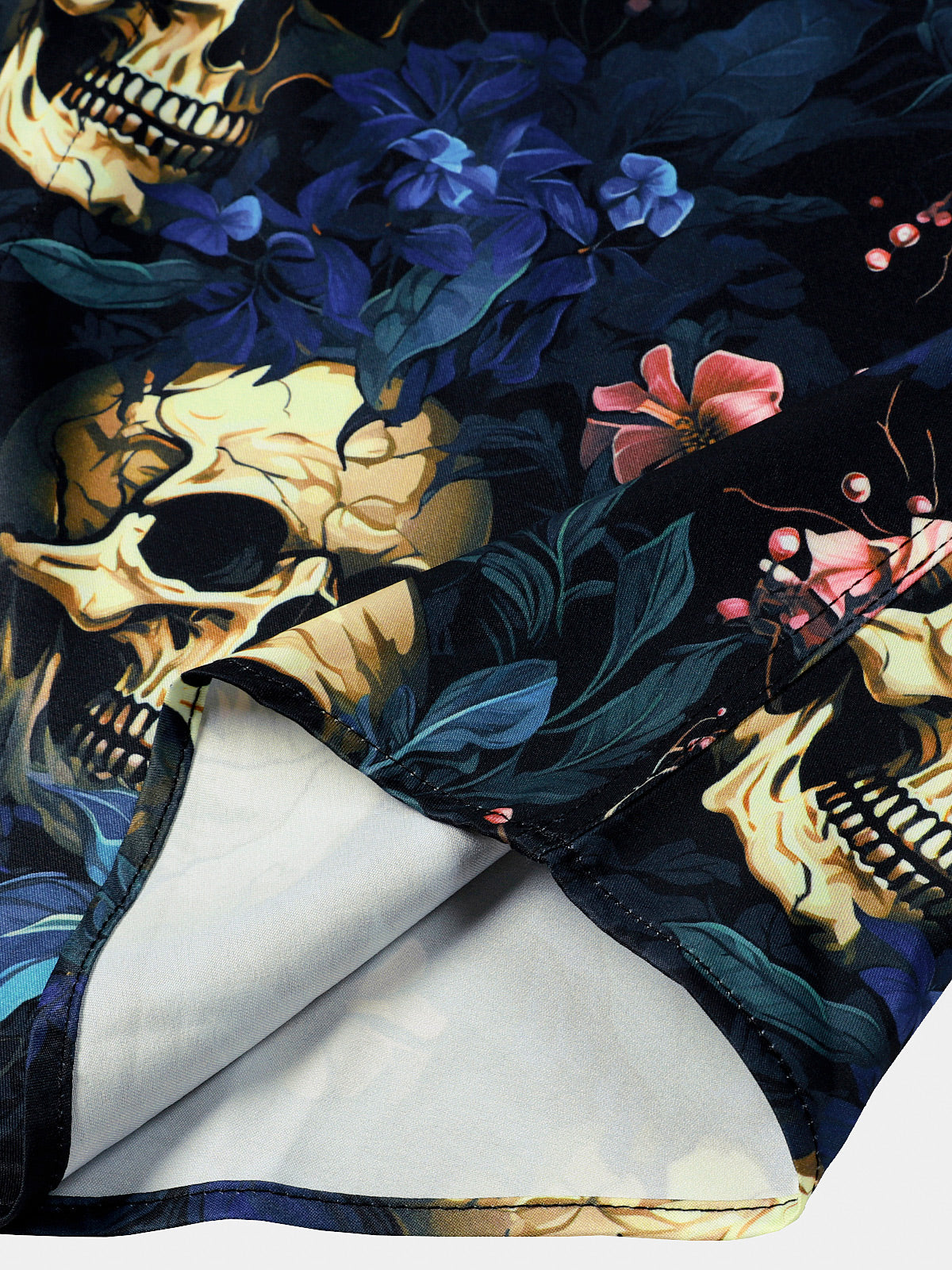 Gold Skull and Floral Print Punk Style Short Sleeve Shirt