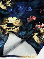 Gold Skull and Floral Print Punk Style Short Sleeve Shirt