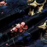 Gold Skull and Floral Print Punk Style Short Sleeve Shirt