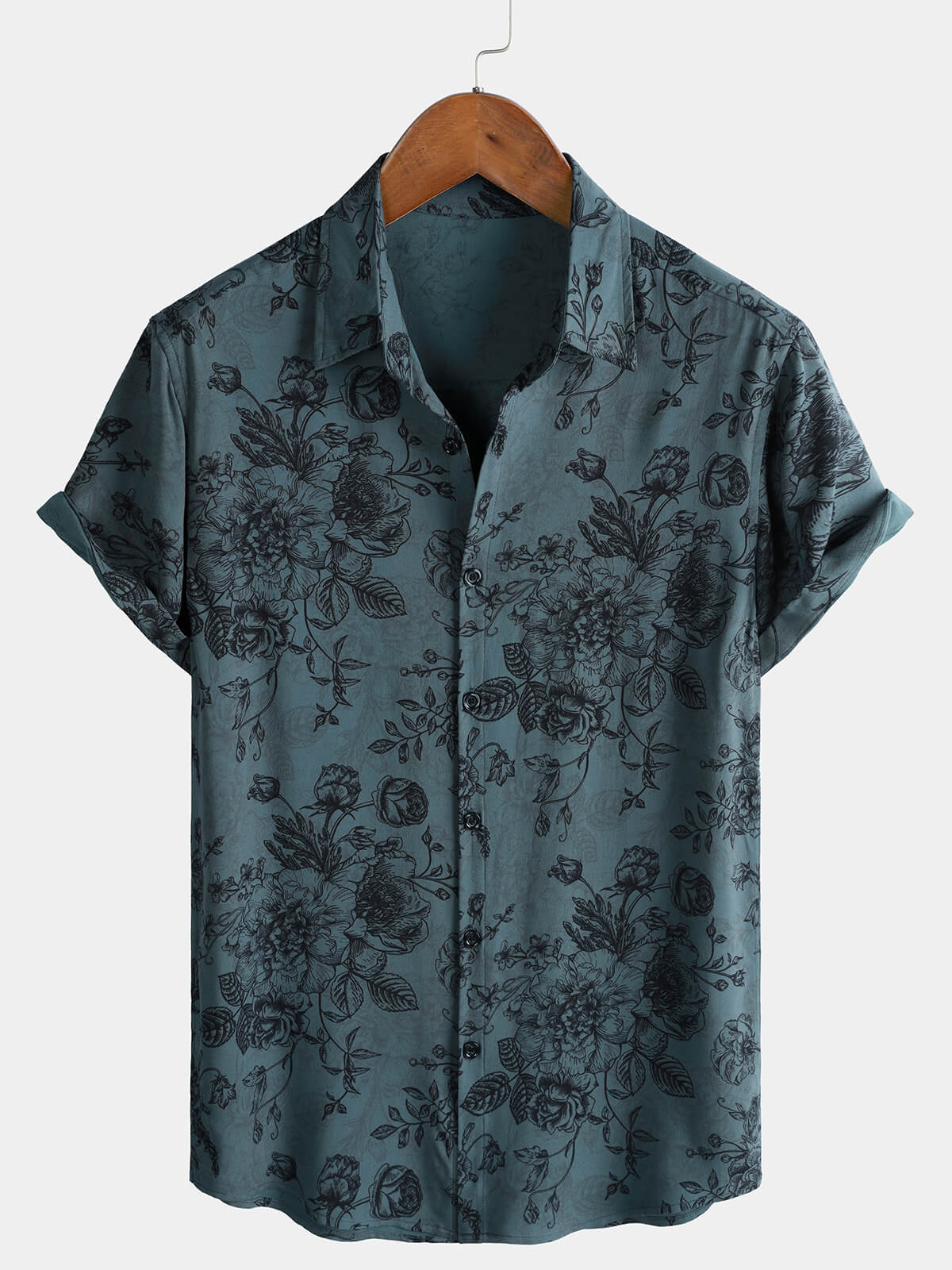 Vintage Blue Floral Vacation Style Short Sleeve Shirt