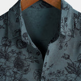 Vintage Blue Floral Vacation Style Short Sleeve Shirt