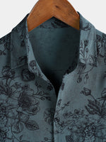Vintage Blue Floral Vacation Style Short Sleeve Shirt